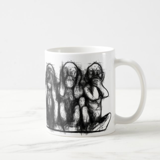 Tasse sage de croquis de trois singes (Droite)