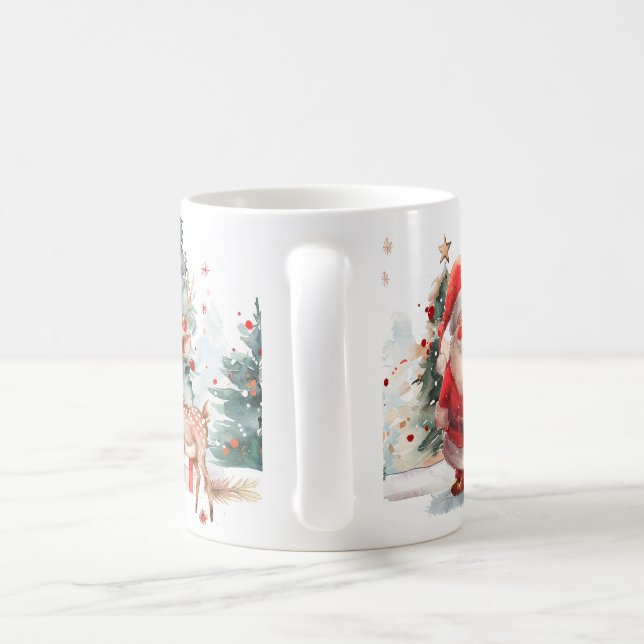Tasse Santa et Renne à l'aquarelle (Poignée)