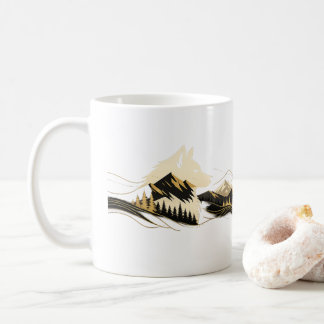 Tasse Scène de Montagne Ligne Dorée Loup