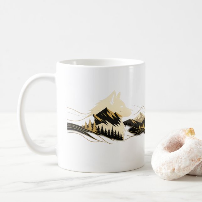 Tasse Scène de Montagne Ligne Dorée Loup (Avec donut)
