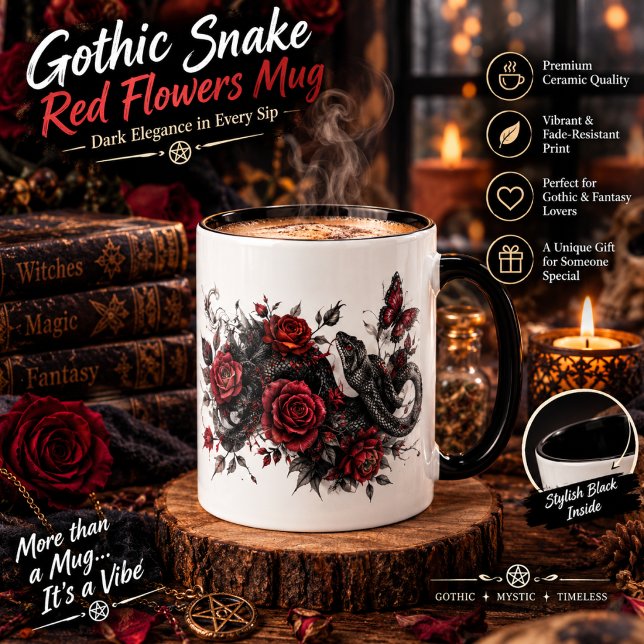 Tasse Serpent gothique & Fleurs rouges – Botanique (Créateur téléchargé)