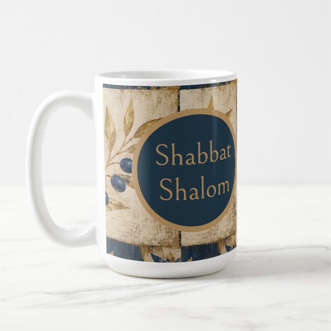 Tasse Shabbat Shalom - Judaica Rustique Bleu Or  (Gauche)