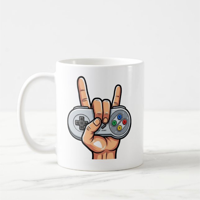 Tasse Signe de Main de Joueur de Manette Rétro Roc (Gauche)