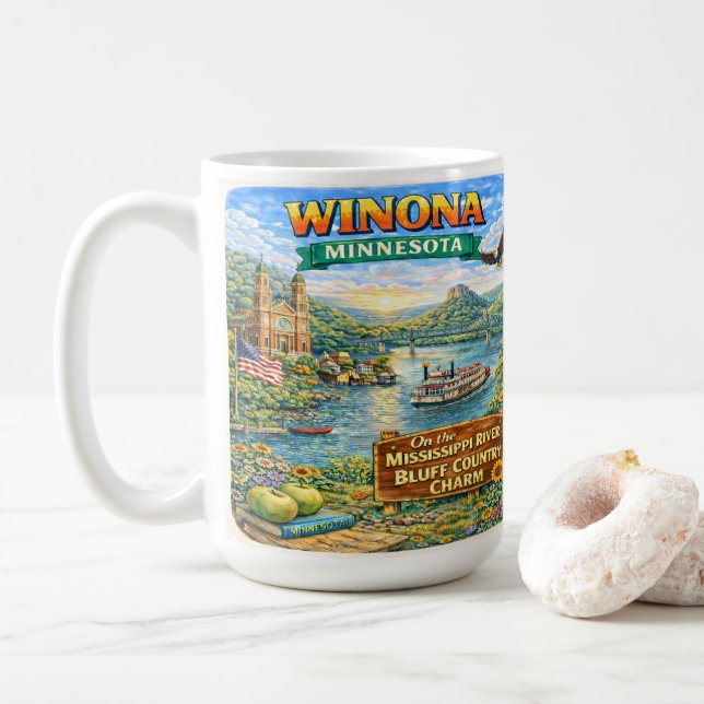 Tasse souvenir de Winona, MN Minnesota (Avec donut)
