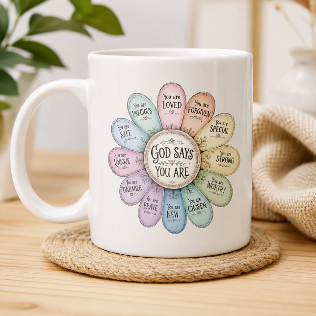 Tasse Spéciale Affirmation Florale Dieu Dit Que Vo (Créateur téléchargé)
