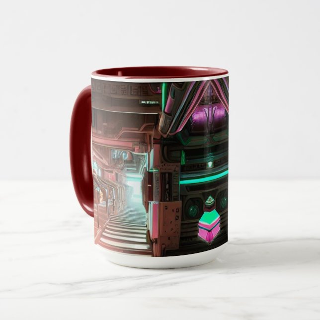 Tasse Steampunk Ville Corridor Néon SciFi (Devant gauche)