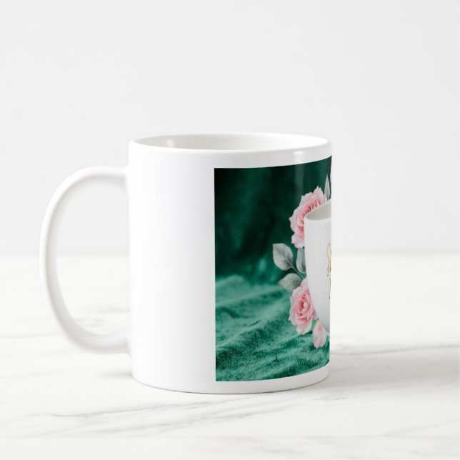 Tasse Sticker Book Mug | Vert Émeraude Floral Doré (Gauche)