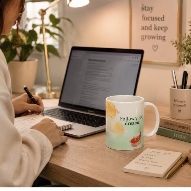 Tasse "Suivez Vos Rêves" avec Carpe Koi Japonaise  (Créateur téléchargé)