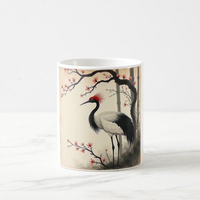 Tasse Sumi-E Grue à Couronne Rouge (Centre)