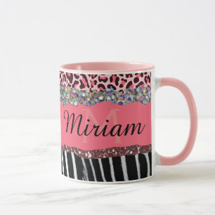 Tasse Super Fille Rose Paillettes Imprimé Léopard 