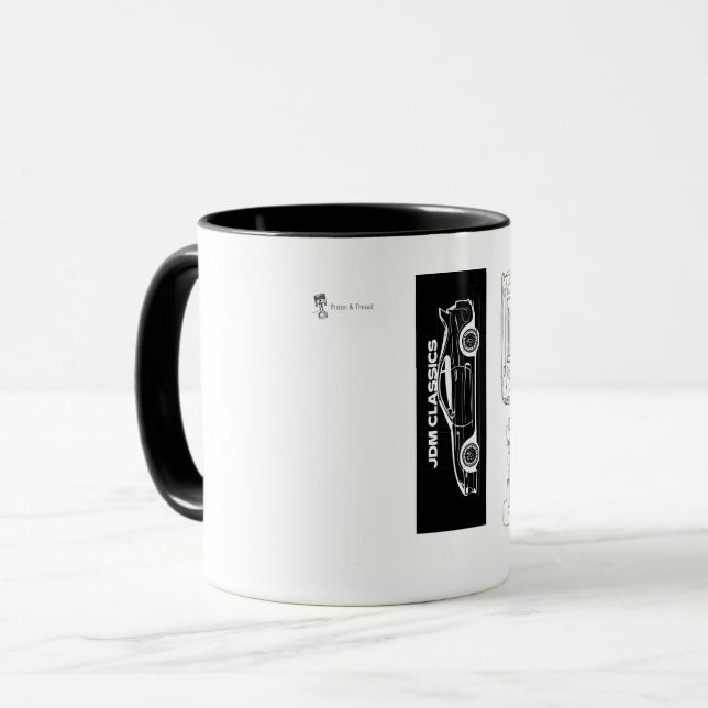 Tasse Supra Noir et Blanc | Piston et Filetage (Devant gauche)