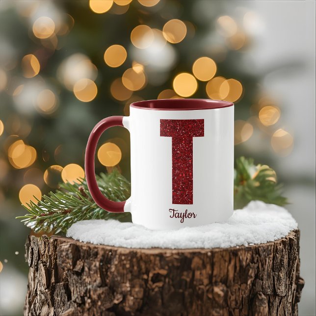Tasse T Monogramme Pailleté Moderne avec Nom (Créateur téléchargé)