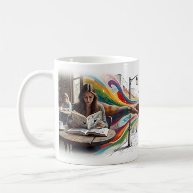 Tasse Take On Me Fille Lisant une Bande Dessinée (Gauche)