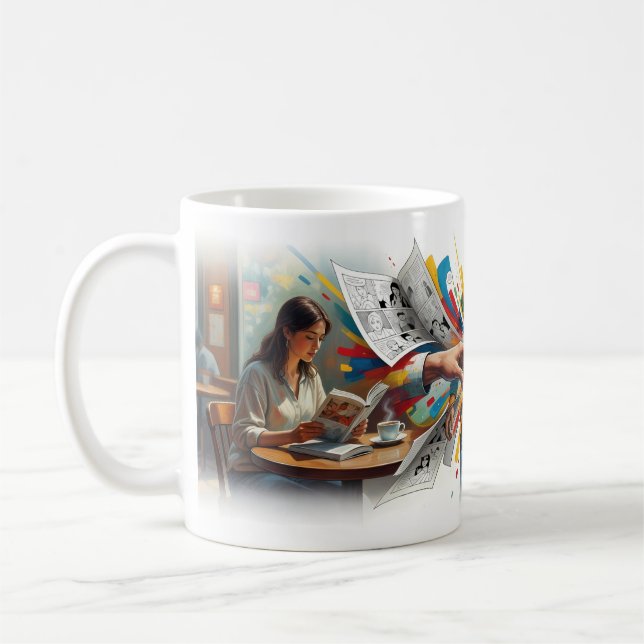 Tasse Take On Me Fille Lisant une Bande Dessinée (Gauche)