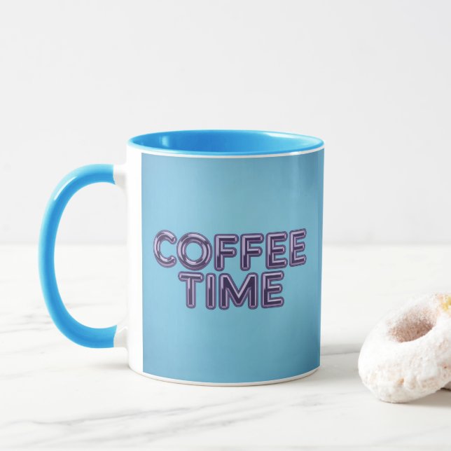 Tasse Texte Violet Turquoise Bleu Café Time (Avec donut)
