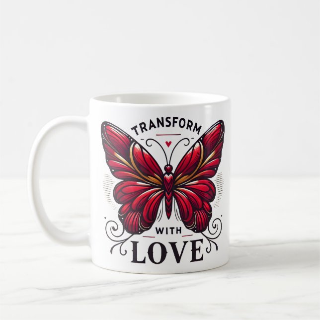 Tasse Transformez avec amour – Cadeau Papillon Rou (Gauche)
