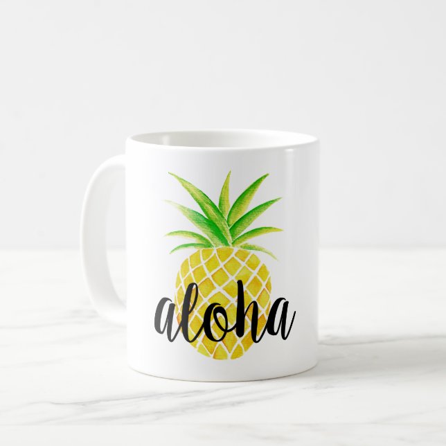 Tasse tropicale d'aquarelle d'ananas Aloha (Devant gauche)