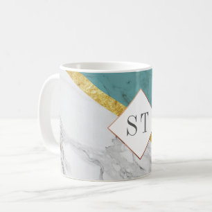 Tasse turquoise personnalisée d'or de monogramme
