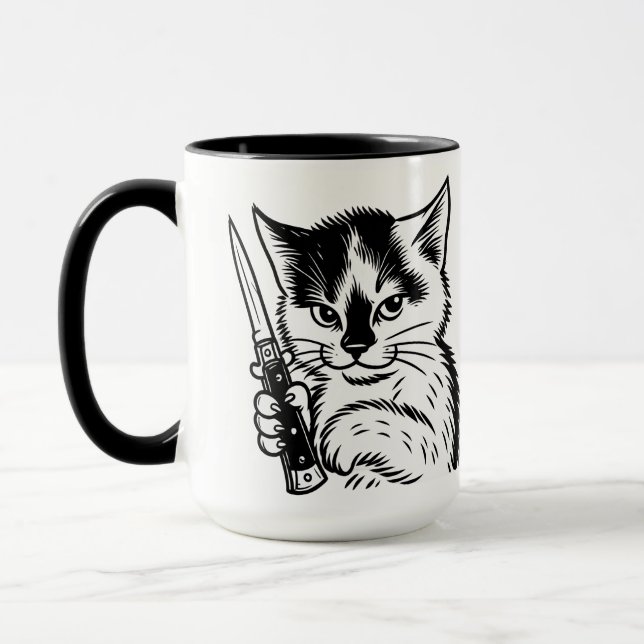 Tasse Tuxedo Cat Switchblade Attitude par Phil Elm (Gauche)
