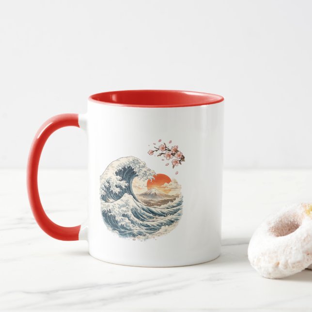 Tasse Vague Japonaise Mont Fuji (Avec donut)