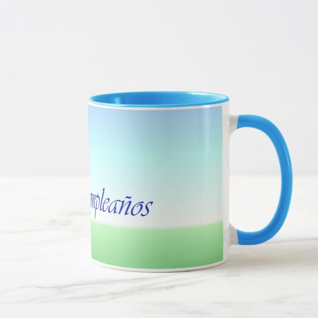 Tasse vert-bleu de sonnerie d'anniversaire (Droite)