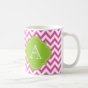 Tasse verte blanche rose de monogramme de Chevron