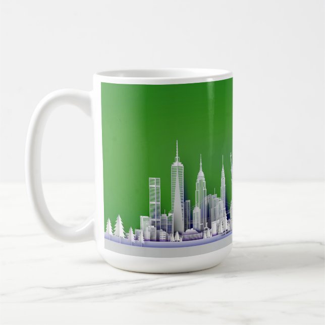 Tasse verte de Noël avec Santa au-dessus de New Yo (Gauche)