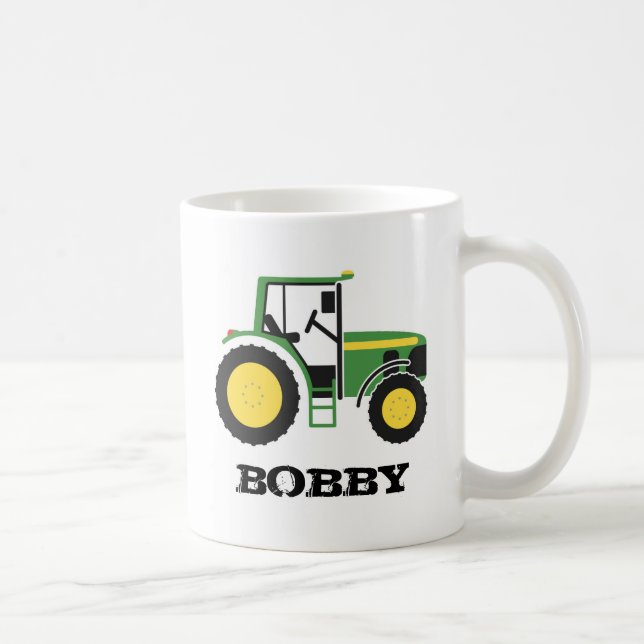 Tasse verte de tracteur avec le nom (Droite)