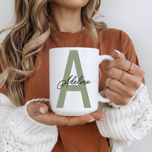 Tasse verte personnalisée avec nom initial - Cadea (Personalized Green Eyes Mug Christmas Gift for Mom, Custom Monogram Mug Anniversary Gift for Wife)