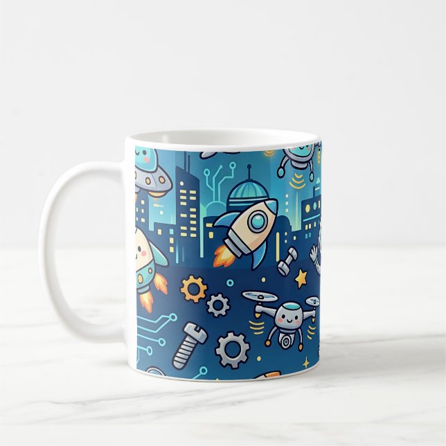 Tasse Ville Future Robot Mignon - Motif Technologi (Gauche)