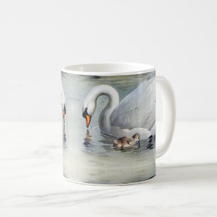 Tasse vintage d'animaux de faune de jeunes cygnes