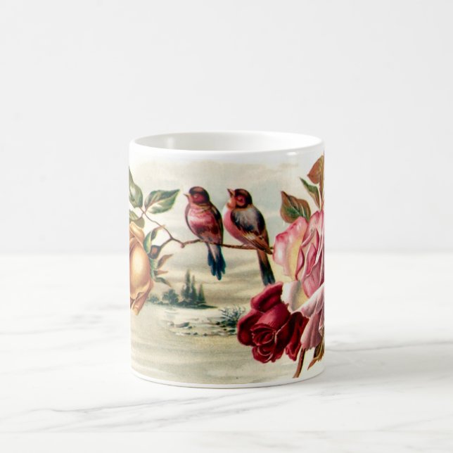 Tasse vintage de roses d'oiseau (Centre)