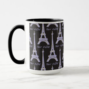 Tasse violette et noire de la Tour Eiffel de Paris
