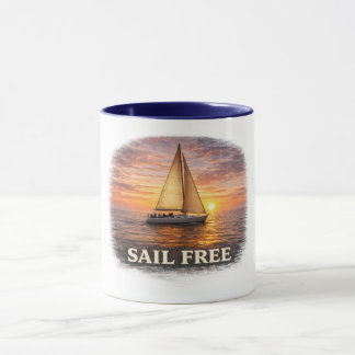 Tasse Voile Libre Coucher de Soleil Voilier OcÉan
