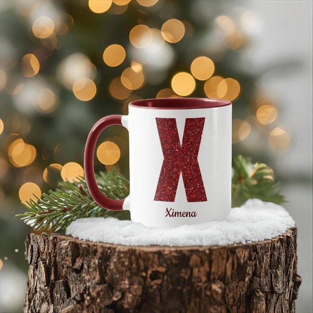 Tasse X Monogramme Pailleté Moderne avec Nom (Créateur téléchargé)