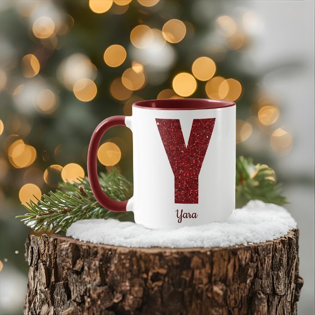 Tasse Y Monogramme Pailleté Moderne avec Nom (Créateur téléchargé)