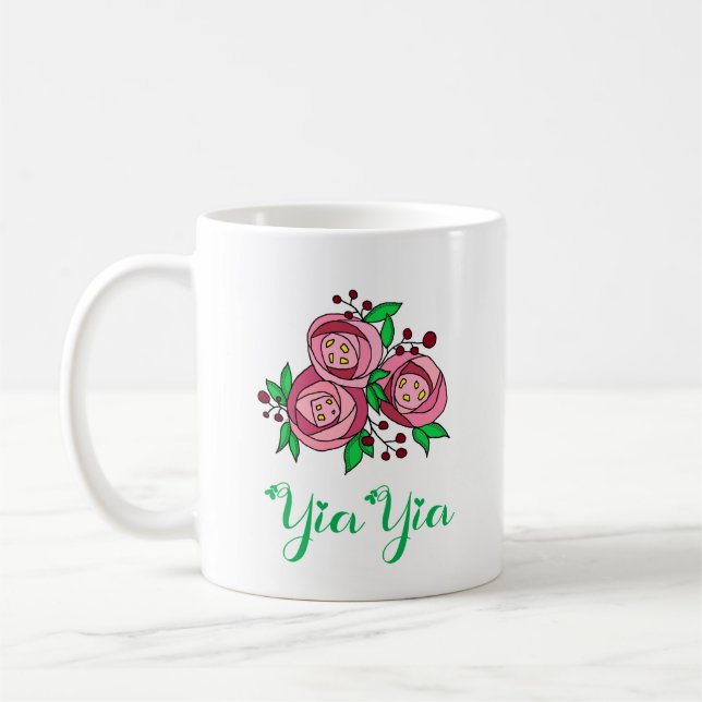 Tasse YiaYia grecque avec des roses (Gauche)