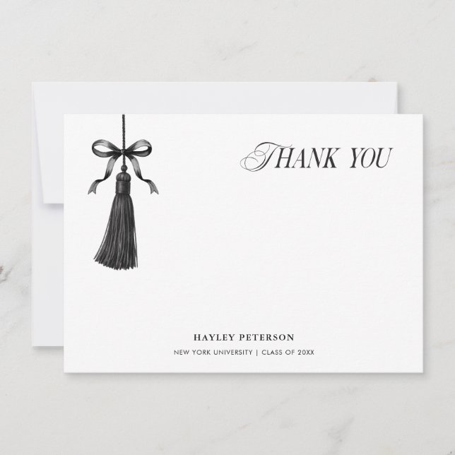 Tassel Black Bow Graduation Party Thank You Note (Devant)