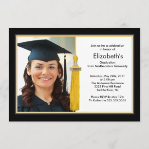 Tassel Photo Graduation Invitation Black & Gold