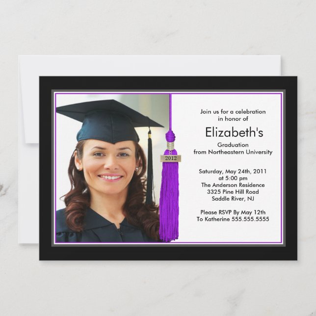 Tassel Photo Graduation Invitation Black & Purple (Devant)