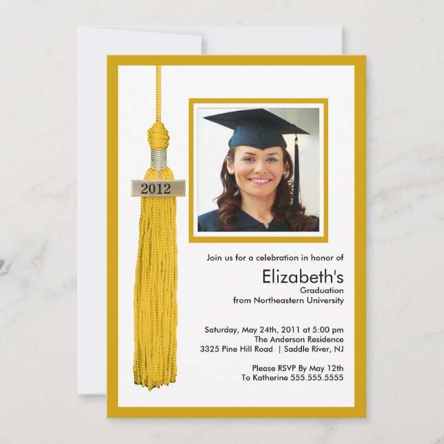 Tassel Photo Graduation Invitation Gold & White (Devant)