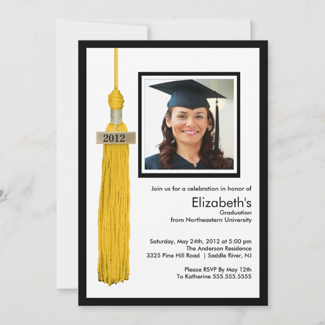 Tassel Photo Graduation Invitation Gold & White (Devant)