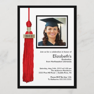 Tassel Photo Graduation Invitation Rouge & Blanc