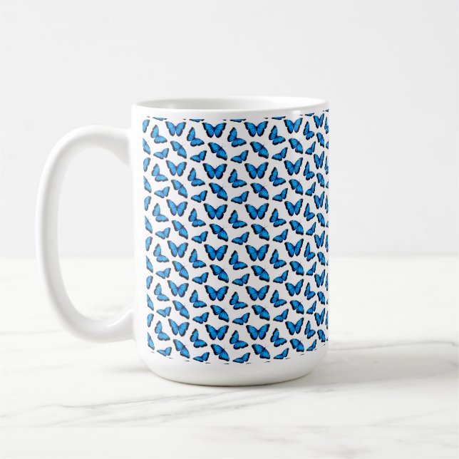 Tasses à café noires papillons bleus iridescents (Gauche)