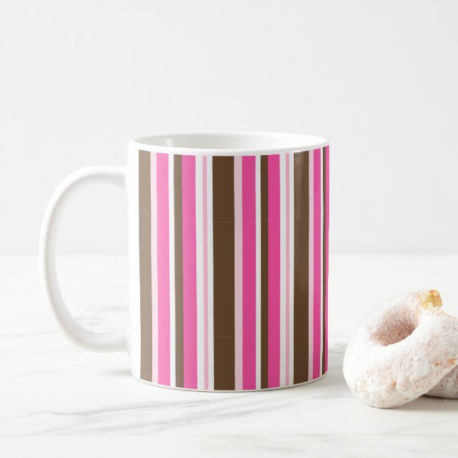 Tasses à café rayées marron et rose classiques  (Avec donut)