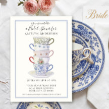 Tasses à thé empilées aquarelle vintage bleue mari