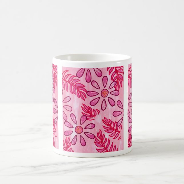 Tasses Abstraites Fleurs et Feuilles Rose Clair (Centre)