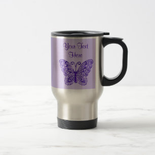 Tasses assez pourpres de papillon avec VOTRE TEXTE
