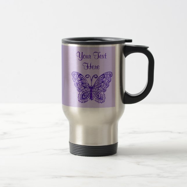 Tasses assez pourpres de papillon avec VOTRE TEXTE (Droit)