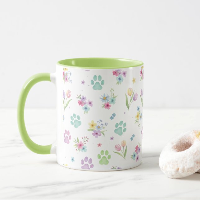 Tasses aux empreintes de pattes à l'aquarelle et f (Avec donut)